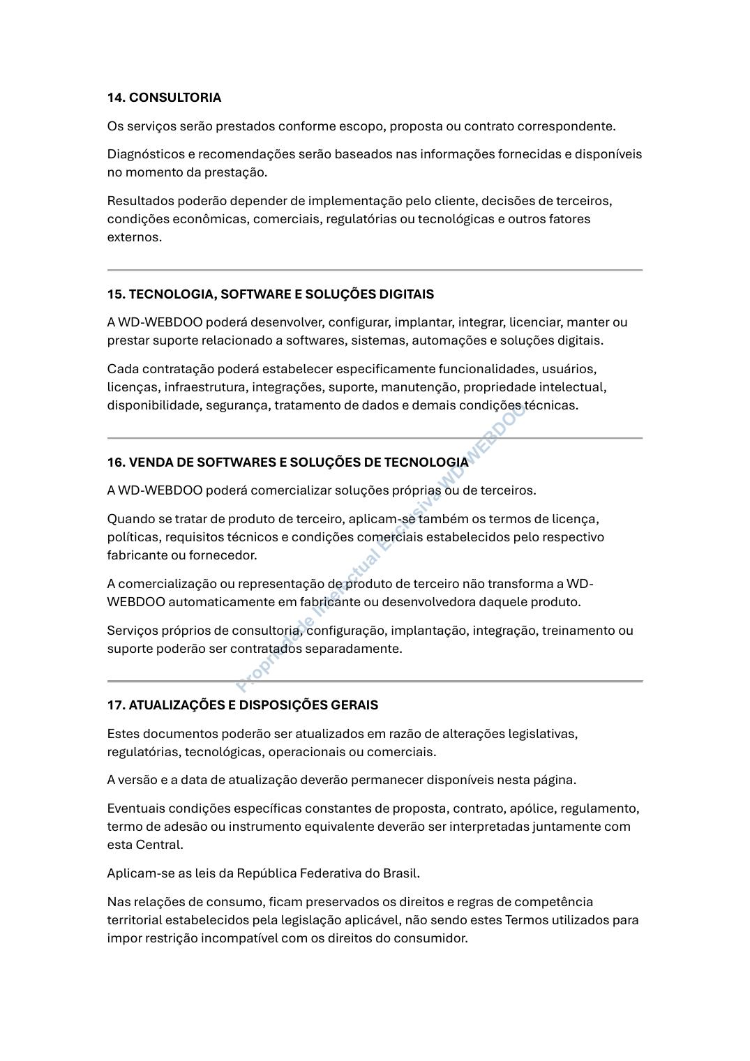 Página 8 de 9 dos Avisos, Termos e Política de Privacidade da WD-WEBDOO