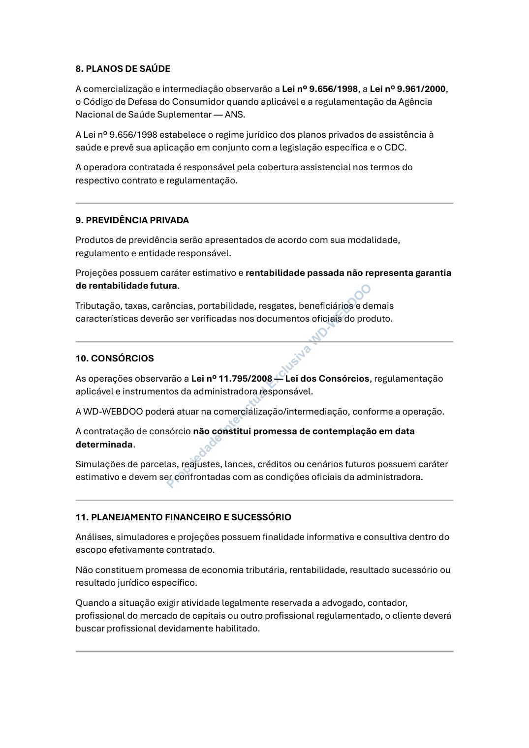 Página 6 de 9 dos Avisos, Termos e Política de Privacidade da WD-WEBDOO