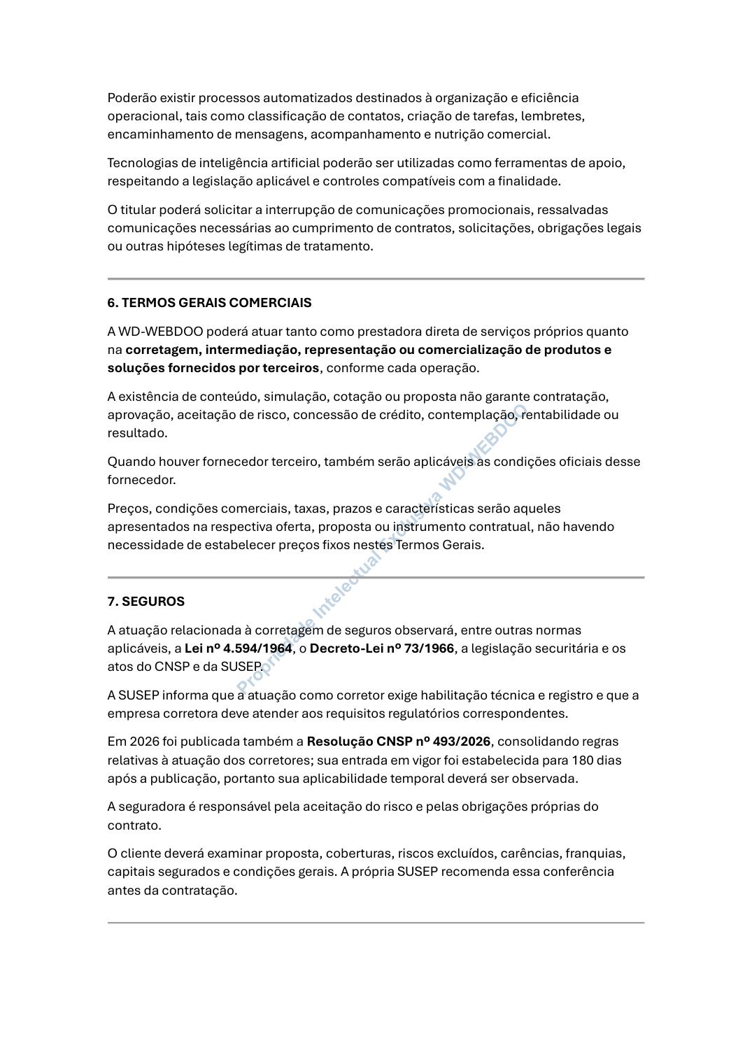 Página 5 de 9 dos Avisos, Termos e Política de Privacidade da WD-WEBDOO