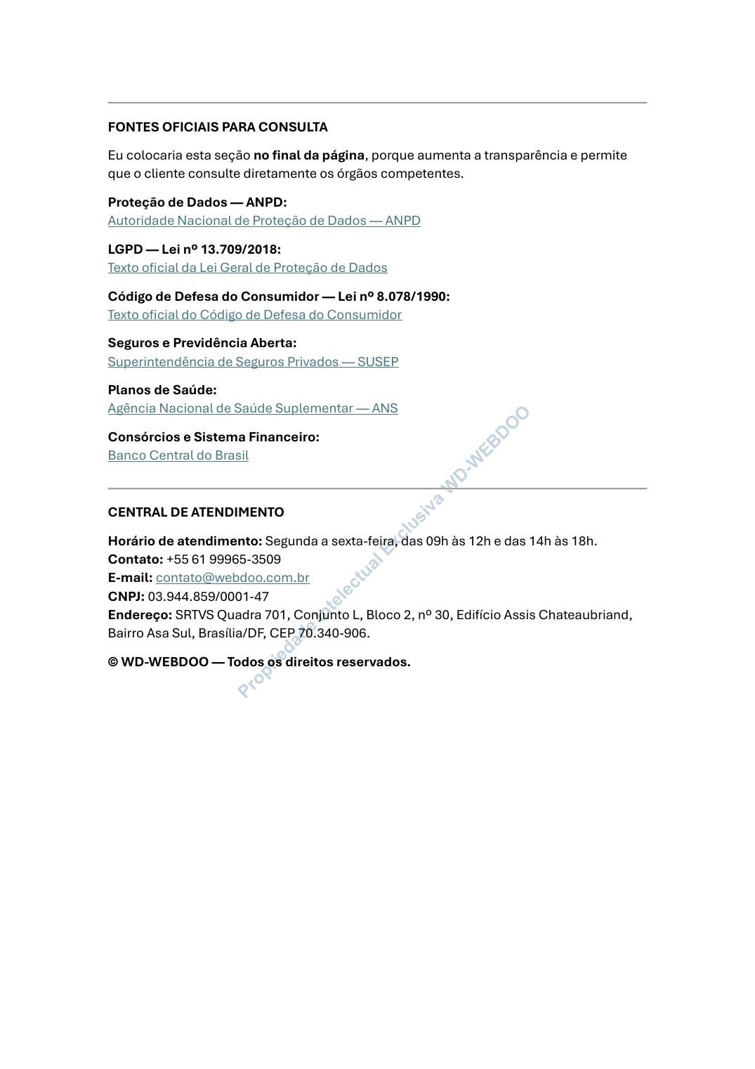 Página 9 de 9 dos Avisos, Termos e Política de Privacidade da WD-WEBDOO